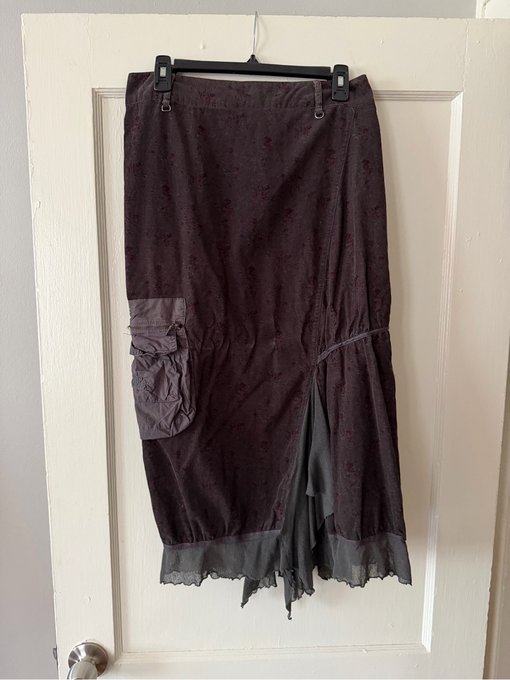 Cop.Copine Plum Midi Skirt with Cargo Pocket and Ruffled Insert